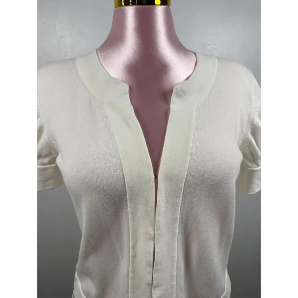 Banana Republic Ivory 100% Cotton Puff Sleeve Split Neck Knit Top Size M